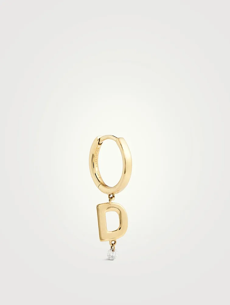 18K Gold Alphabet D Hoop Earring With Diamond