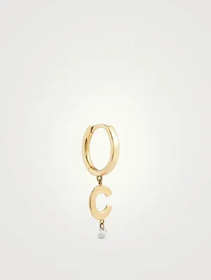 18K Gold Alphabet C Hoop Earring With Diamond