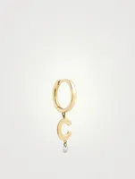 18K Gold Alphabet C Hoop Earring With Diamond