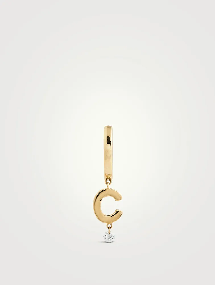 18K Gold Alphabet C Hoop Earring With Diamond