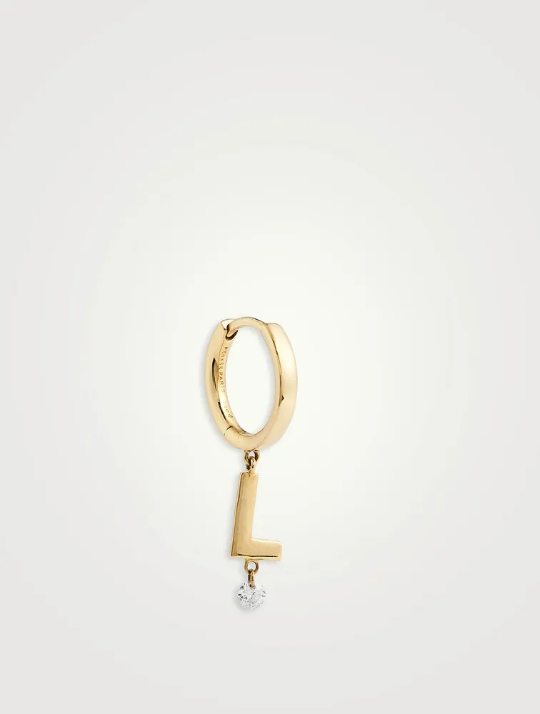 18K Gold Alphabet L Hoop Earring With Diamond