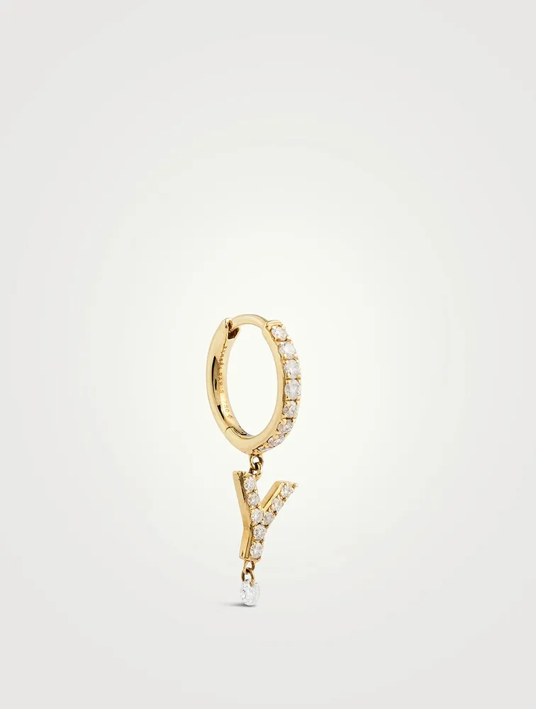 18K Gold Alphabet Y Hoop Earring With Diamonds