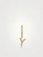 18K Gold Alphabet Y Hoop Earring With Diamonds