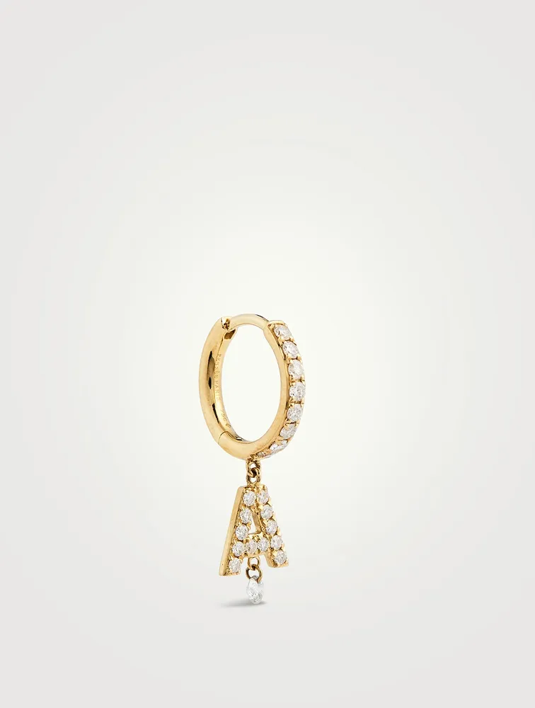 18K Gold Alphabet A Hoop Earring With Diamonds