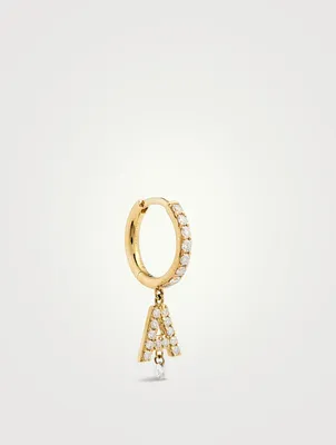 18K Gold Alphabet A Hoop Earring With Diamonds