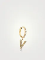 18K Gold Alphabet V Hoop Earring With Diamonds