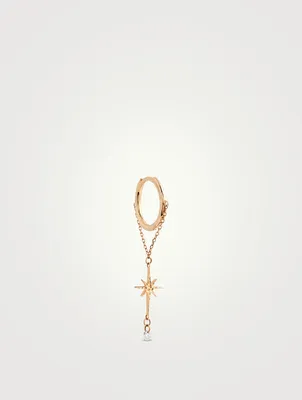 18K Rose Gold Circle Chain Star Hoop Earring With Diamond