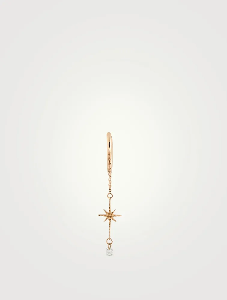 18K Rose Gold Circle Chain Star Hoop Earring With Diamond