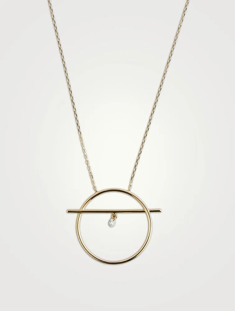 Fibule 18K Gold Circle Bar Necklace With Diamond