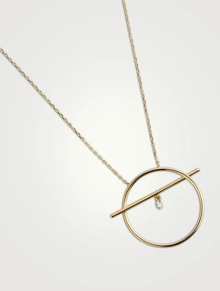 Fibule 18K Gold Circle Bar Necklace With Diamond
