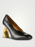 Curved-Heel Leather Pumps