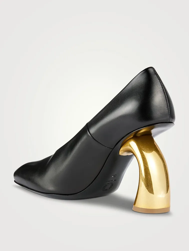 Curved-Heel Leather Pumps