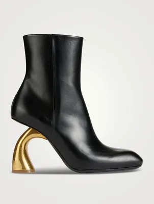 Curved-Heel Leather Ankle Boots