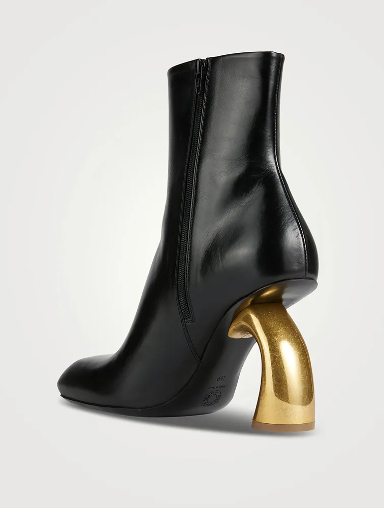 Curved-Heel Leather Ankle Boots