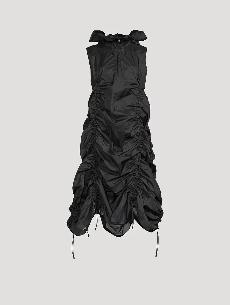 Nylon Ripstop Midi Dress With Hood