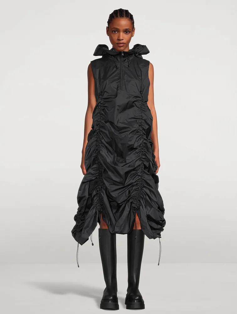 Nylon Ripstop Midi Dress With Hood