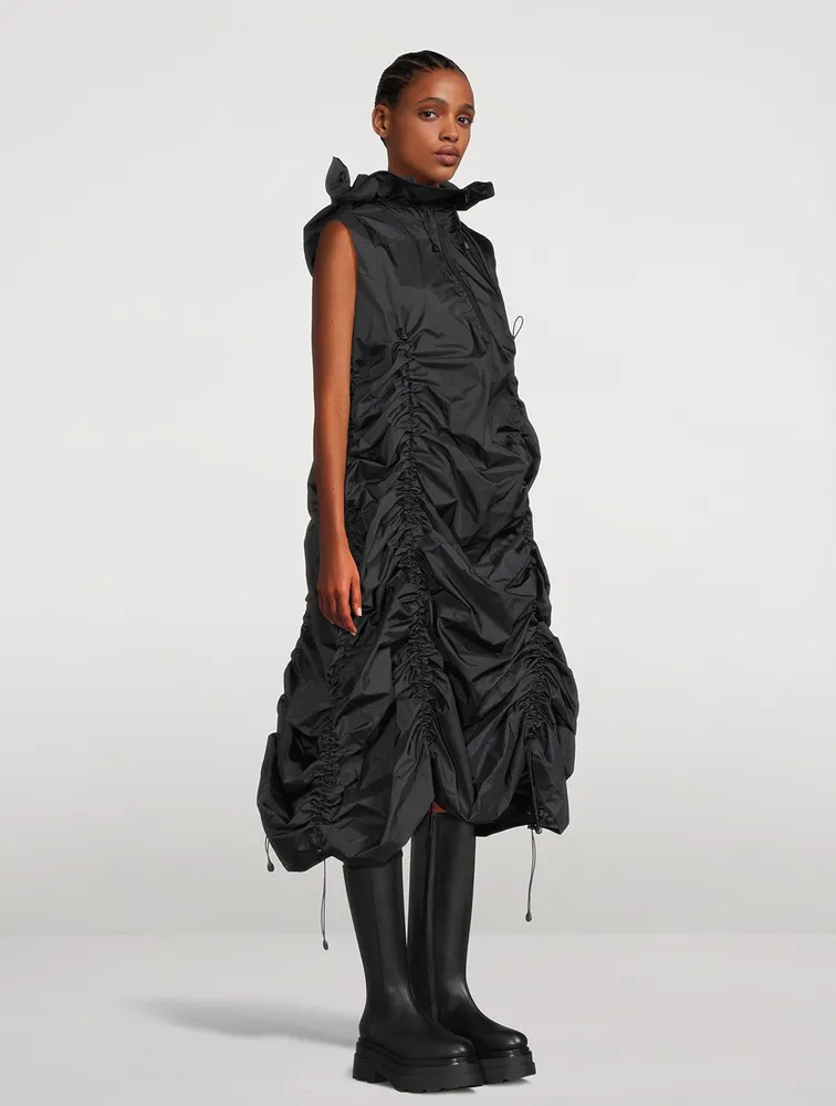 Nylon Ripstop Midi Dress With Hood