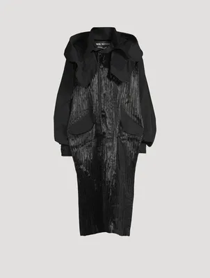 Pleated Long Coat With Hood