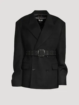 Belted Wool Cashmere Double-Breasted Blazer