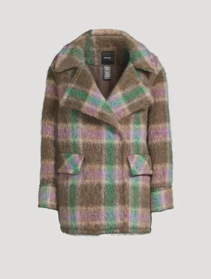 Double-Breasted Coat Plaid Print