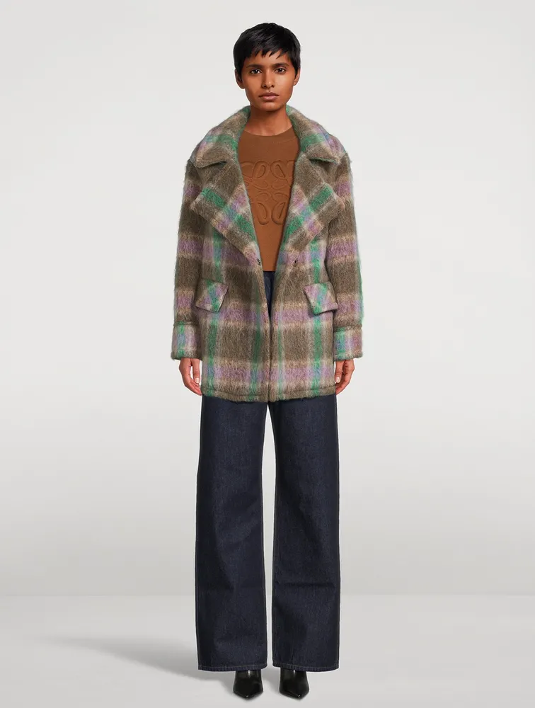 Double-Breasted Coat Plaid Print