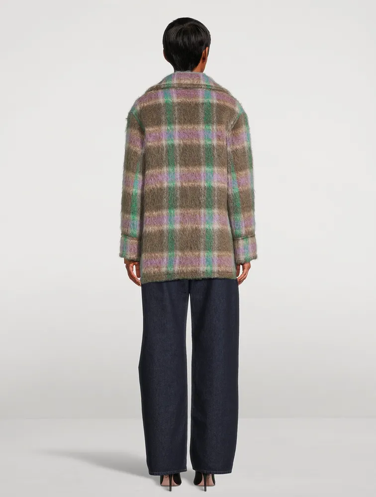 Double-Breasted Coat Plaid Print