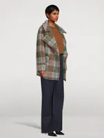 Double-Breasted Coat Plaid Print