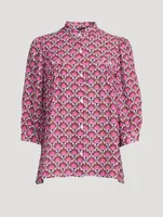 Puff-Sleeve Blouse Tile Print