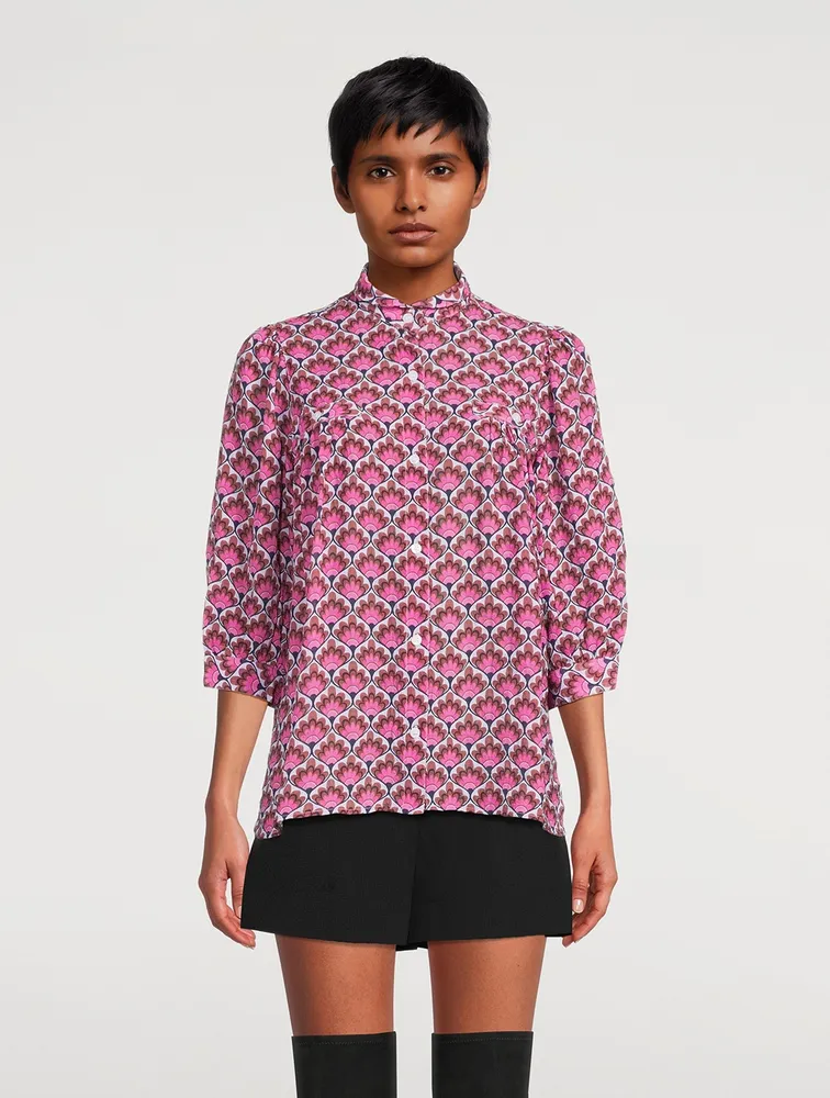 Puff-Sleeve Blouse Tile Print