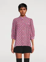 Puff-Sleeve Blouse Tile Print