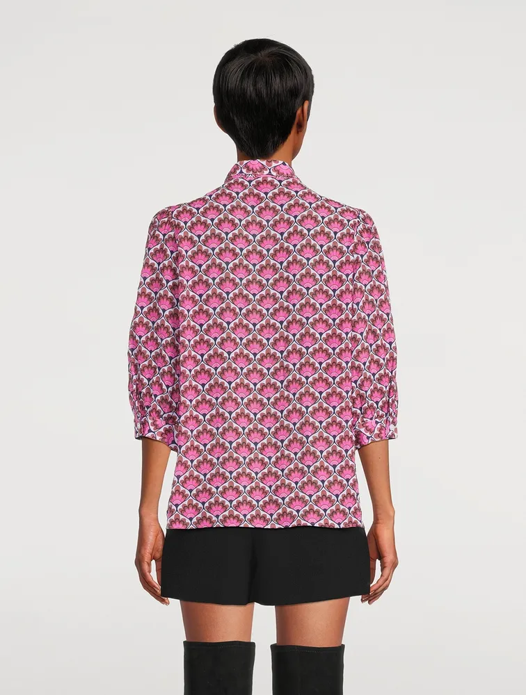 Puff-Sleeve Blouse Tile Print