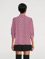 Puff-Sleeve Blouse Tile Print