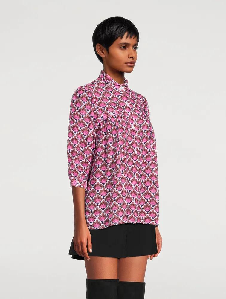 Puff-Sleeve Blouse Tile Print