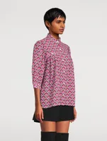 Puff-Sleeve Blouse Tile Print