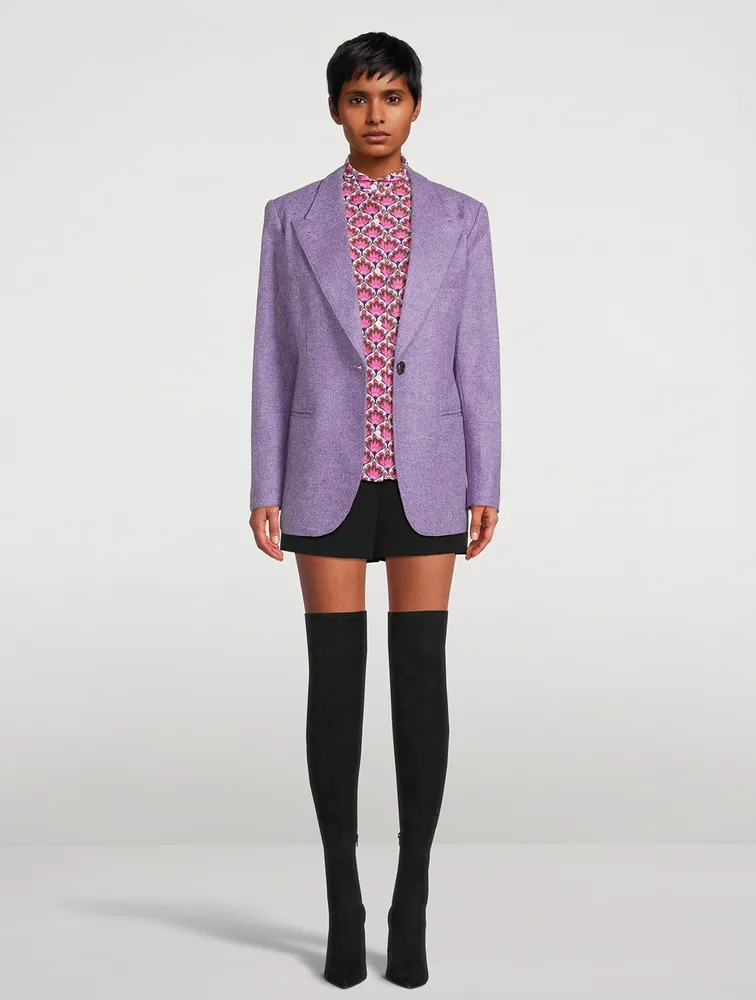 Puff-Sleeve Blouse Tile Print