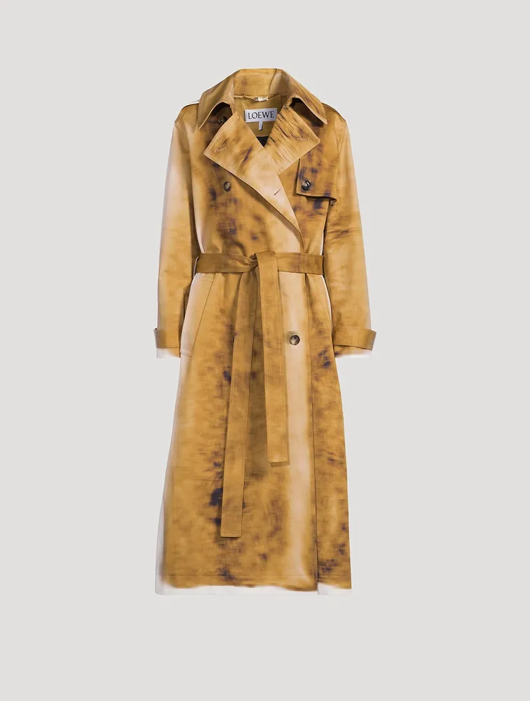 Cotton-Blend Trench Coat Blurred Print