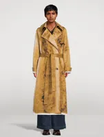 Cotton-Blend Trench Coat Blurred Print