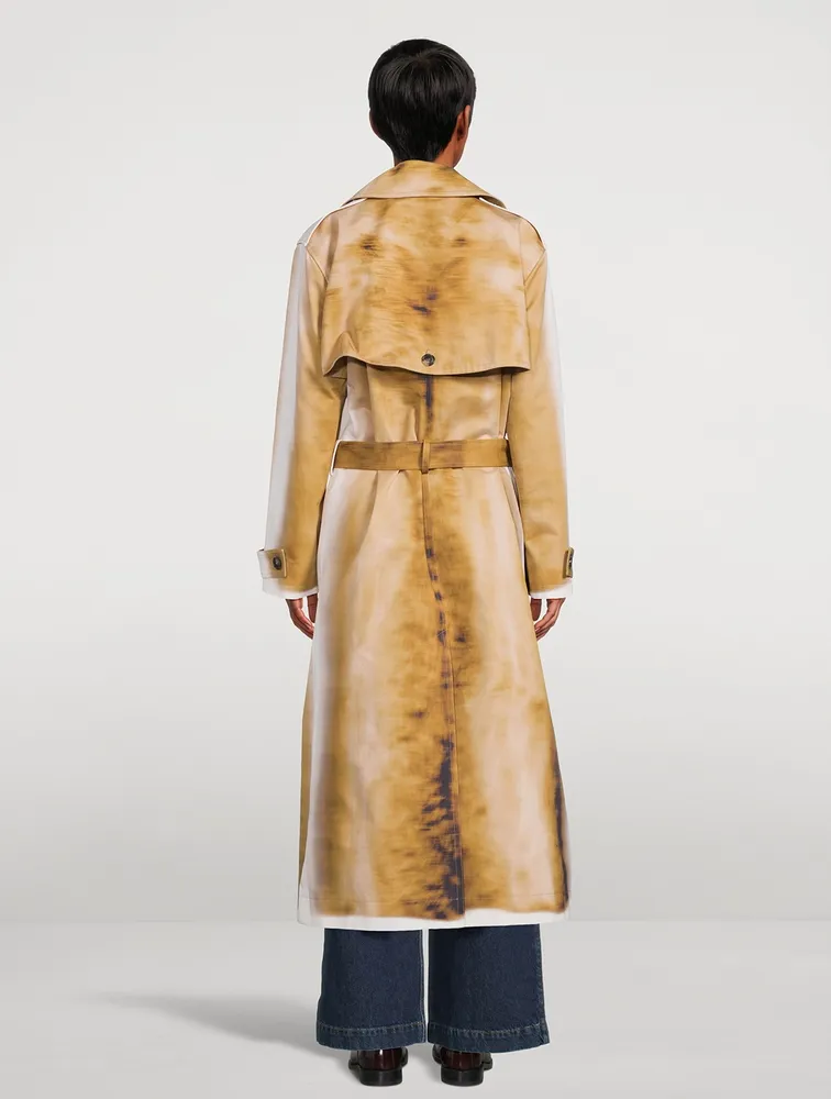 Cotton-Blend Trench Coat Blurred Print