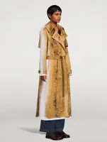 Cotton-Blend Trench Coat Blurred Print