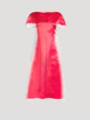 Silk Midi Dress Blurred Print