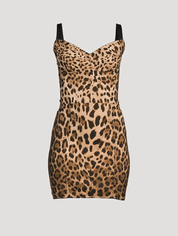 Corset Stretch-Silk Mini Dress Leopard Print