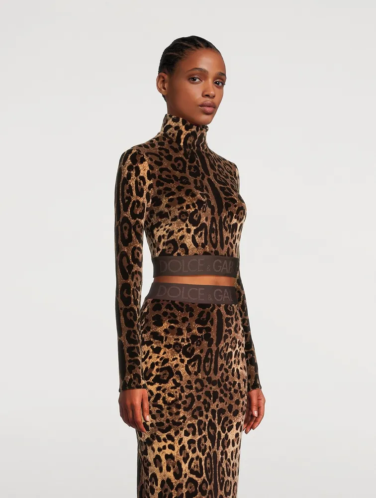 Cropped Turtleneck Leopard Print