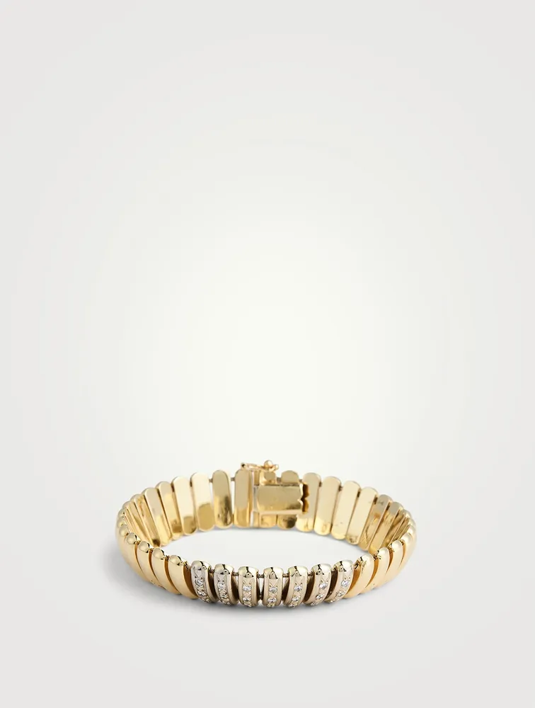 Vintage 14K Gold Straight-Link Bracelet With Diamonds