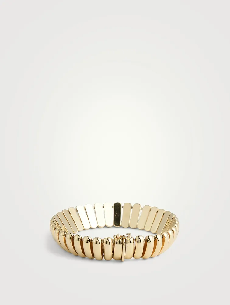 Vintage 14K Gold Straight-Link Bracelet With Diamonds