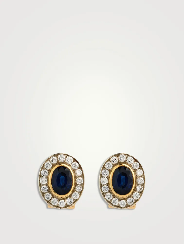 Vintage 18K Gold Sapphire and Diamond Earrings