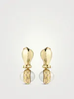 VIntage 18K Gold Drop Earrings With Mabe Pearls And Diamonds