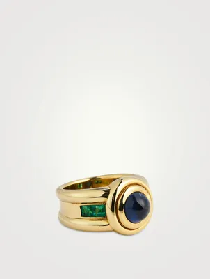 Vintage 18K Gold Sapphire And Emerald Ring