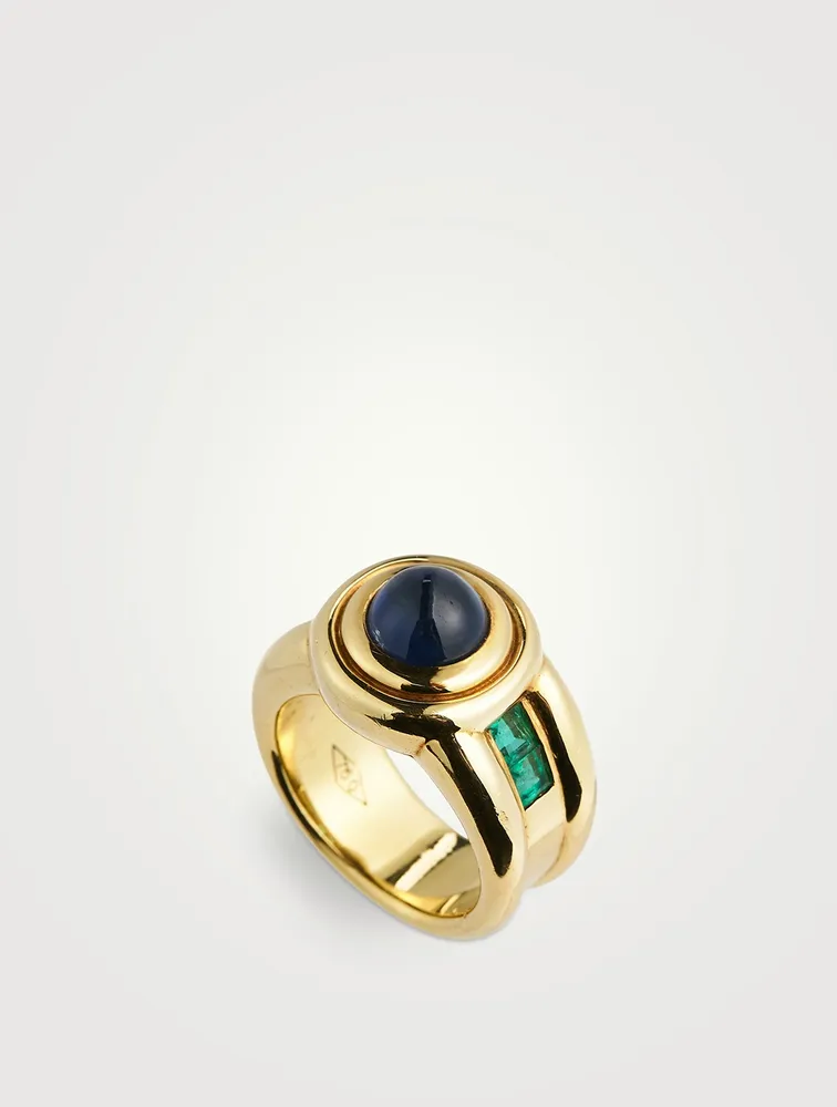 Vintage 18K Gold Sapphire And Emerald Ring