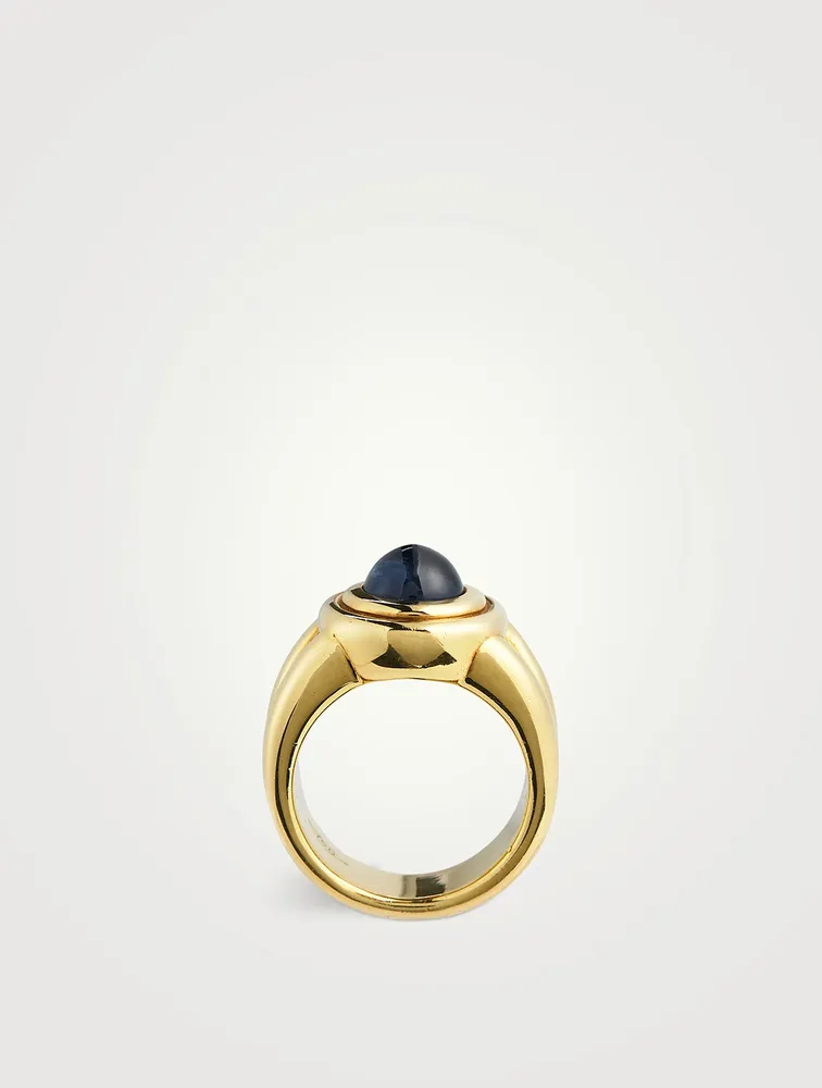 Vintage 18K Gold Sapphire And Emerald Ring