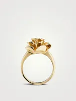 Vintage 14K Gold Flower Ring With Diamond